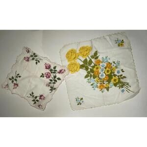 Vintage 1960's Floral  Handkerchiefs Lot Of 2 Cottage Core Bridal Something Old